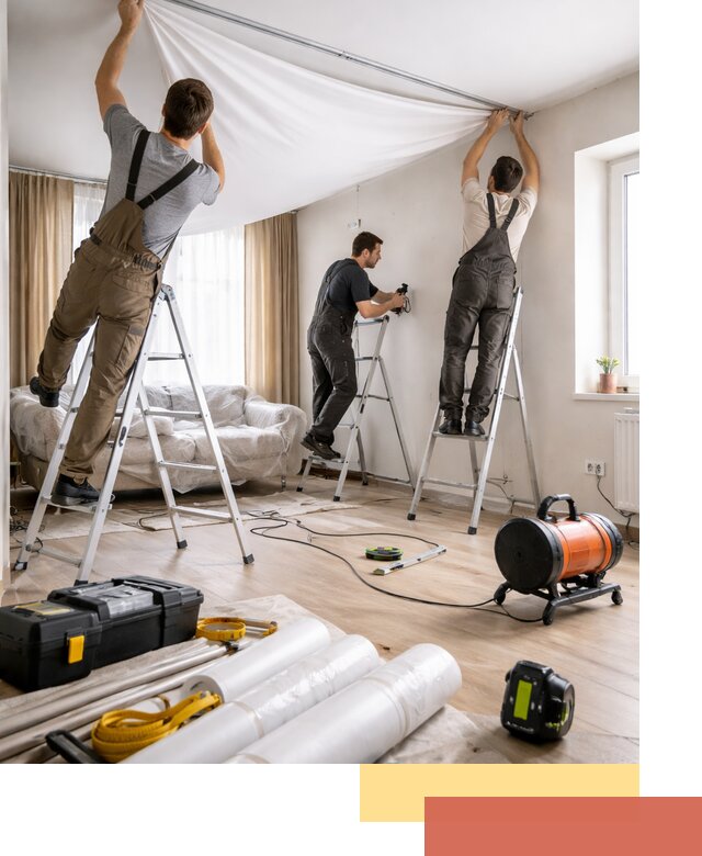 Монтаж натяжного потолка в гостиной в Петергофе