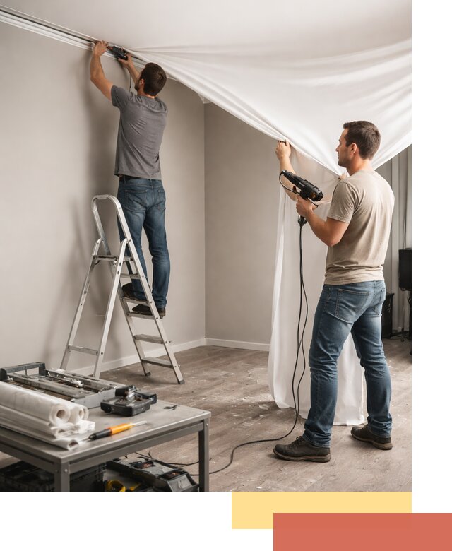 Монтаж натяжного потолка в студии в Петергофе