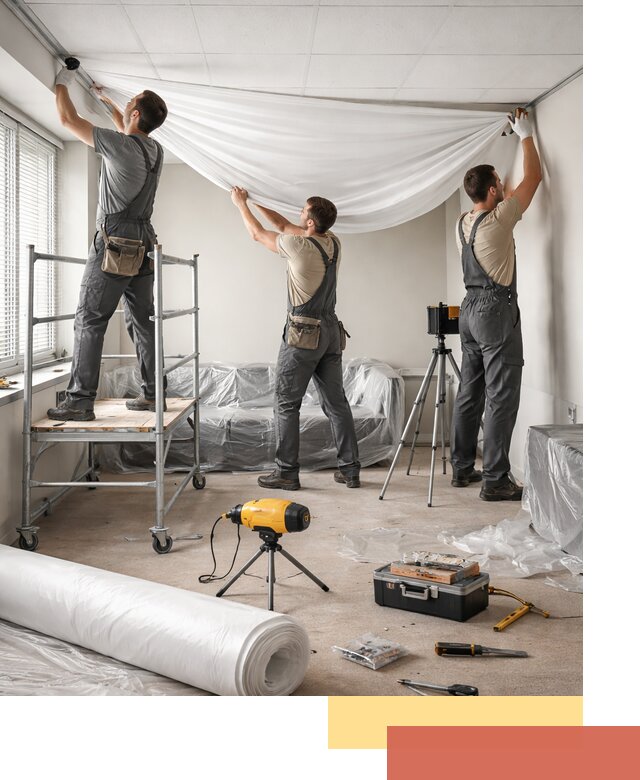 Монтаж натяжного потолка в офисе в Петергофе