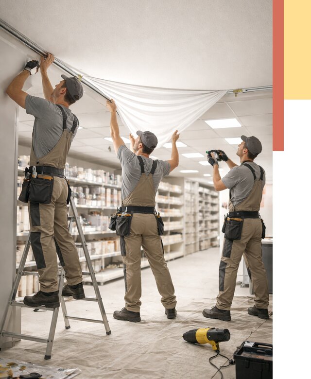 Монтаж натяжного потолка в магазине в Петергофе от 4707 руб. быстро и недорого | ОТДЕЛОЧНИК-Птф