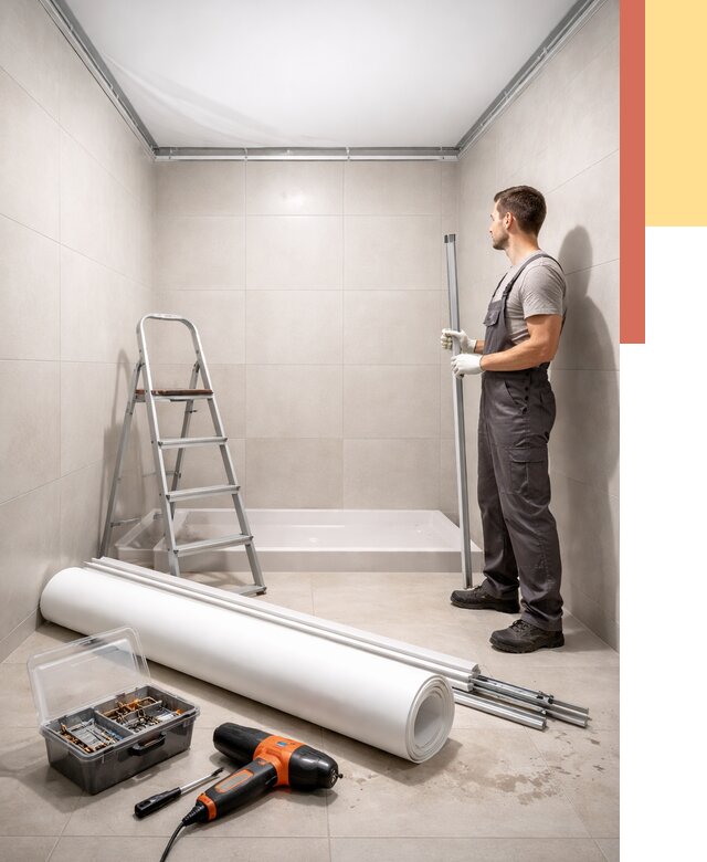 Монтаж натяжного потолка в санузле в Петергофе от 1935 руб. — ОТДЕЛОЧНИК-Птф