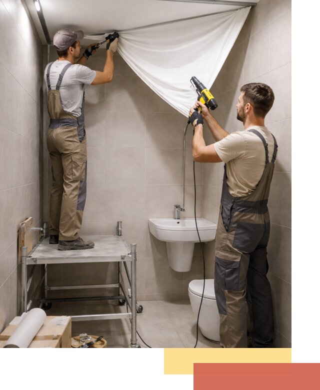 Монтаж натяжного потолка в санузле в Петергофе