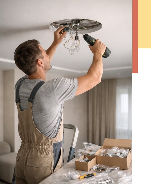 Установка люстры в натяжной потолок в Петергофе от 1255 руб. | Быстро и недорого — ОТДЕЛОЧНИК-Птф