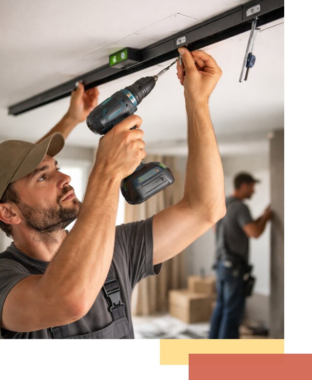 Установка трековых светильников в натяжной потолок в Петергофе