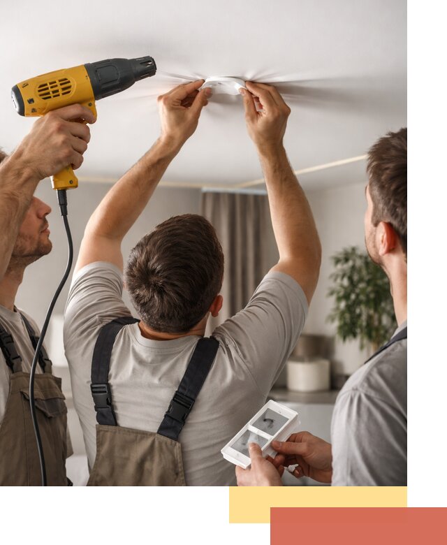 Ремонт прокола полотна натяжного потолка в Петергофе