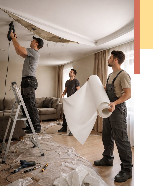 Замена полотна натяжного потолка в Петергофе от 9938 руб. быстро и недорого | ОТДЕЛОЧНИК-Птф