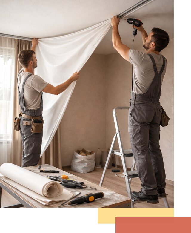 Замена полотна натяжного потолка в Петергофе быстро и качественно