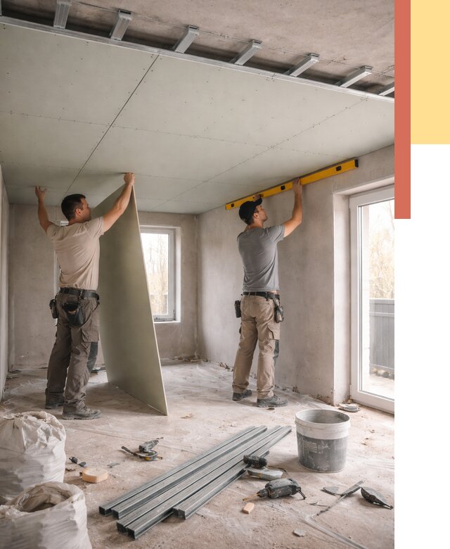 Одноуровневый потолок из гипсокартона в Петергофе от 785 руб. — монтаж под ключ | ОТДЕЛОЧНИК-Птф