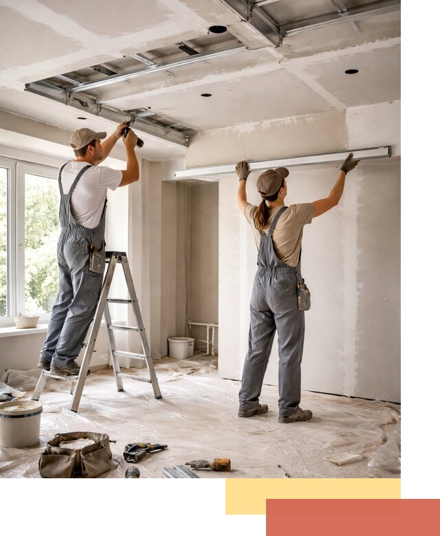 Монтаж многоуровневого потолка из гипсокартона в Петергофе