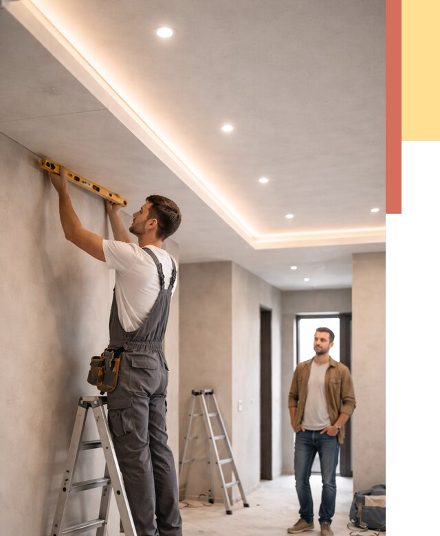 Потолок из гипсокартона с подсветкой в Петергофе от 785 руб./м2 под ключ | ОТДЕЛОЧНИК-Птф