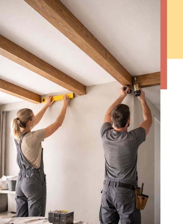 Монтаж декоративных балок на потолок в Петергофе от 4394 руб. — ОТДЕЛОЧНИК-Птф